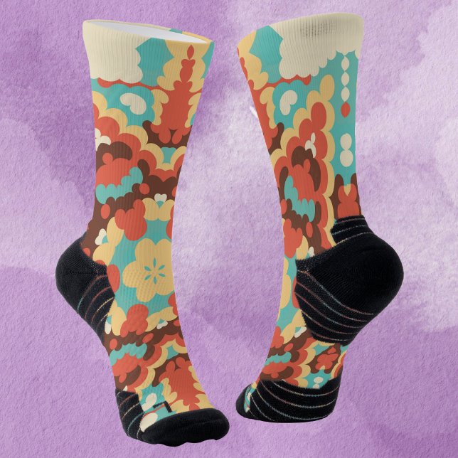 Retro Mandala Blue Red and Yellow Socks (Creator Uploaded)
