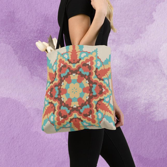 Retro Mandala Blue Red and Yellow Tote Bag (Creator Uploaded)