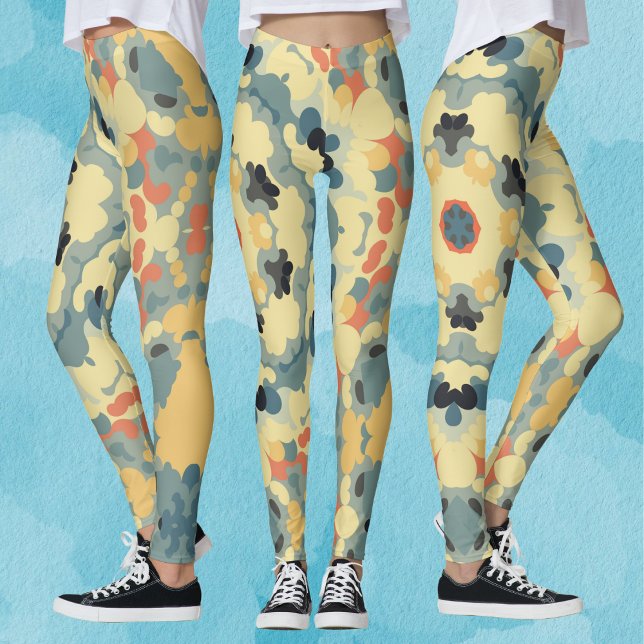 Retro Mandala Blue Yellow and Red Leggings (Creator Uploaded)