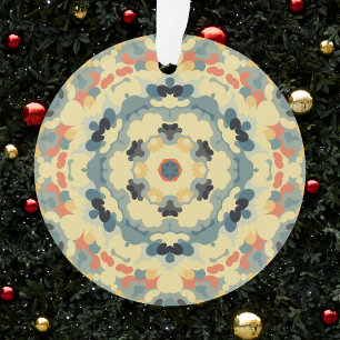 Retro Mandala Blue Yellow and Red Ornament