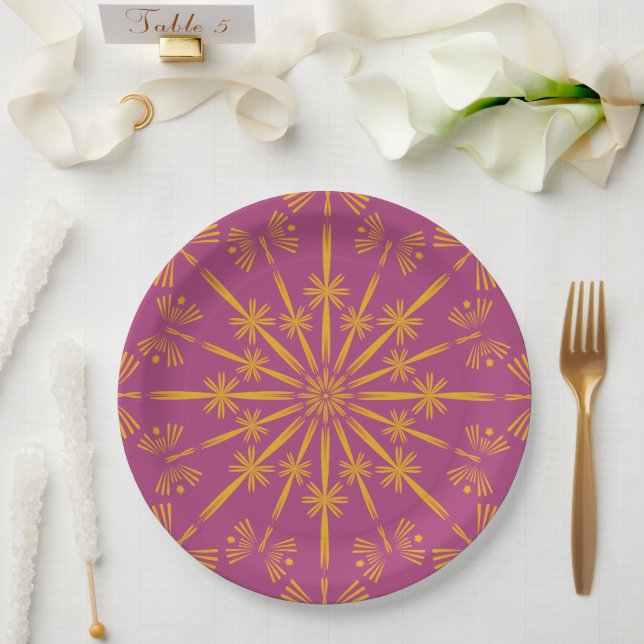 Retro Mandala Boysenberry 9" Paper Plates (Wedding)