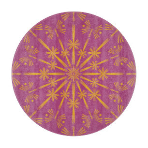 Retro Mandala Boysenberry Glass Cutting Board
