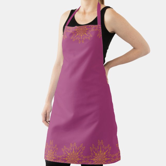 Retro Mandala Boysenberry Large Apron (Insitu)