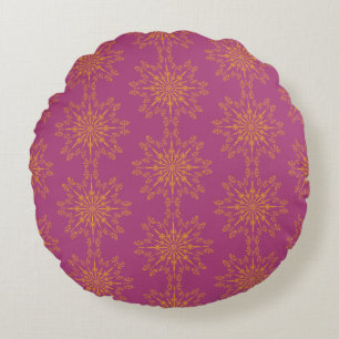 Retro Mandala Boysenberry Round Pillow