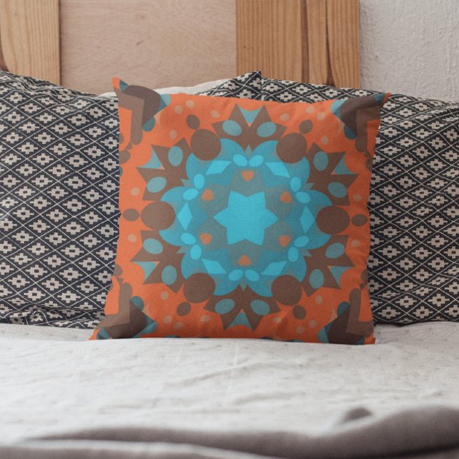 Retro Mandala Flower Blue and Orange Cushion (Creator Uploaded)