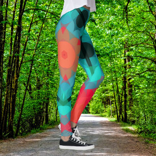 Retro Mandala Flower Blue and Pink Leggings