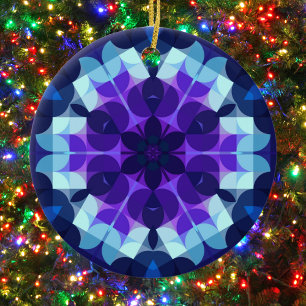 Retro Mandala Flower Blue and Purple Ceramic Ornament