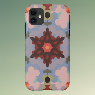 Retro Mandala Flower Blue and Red iPhone 11 Case