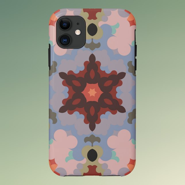 Retro Mandala Flower Blue and Red Case-Mate iPhone Case (Creator Uploaded)