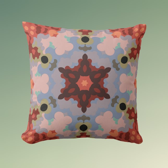 Retro Mandala Flower Blue and Red Cushion (Creator Uploaded)