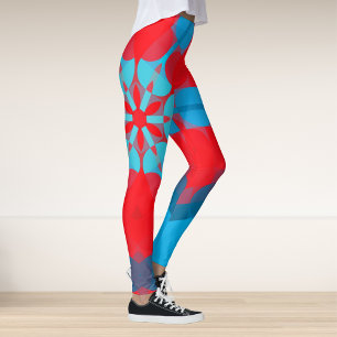 Retro Mandala Flower Blue and Red Leggings