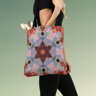Retro Mandala Flower Blue and Red Tote Bag