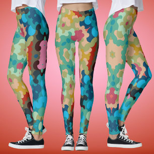 Retro Mandala Flower Blue Green and Pink Leggings