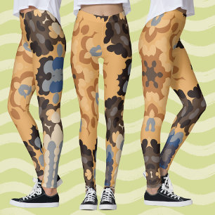Retro Mandala Flower Blue Orange and Brown Leggings