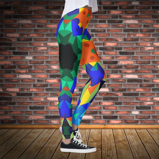 Retro Mandala Flower Blue Orange and Green Leggings (Creator Uploaded)