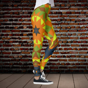 Retro Mandala Flower Blue Orange and Yellow Leggings