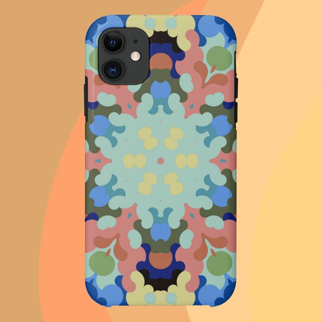 Retro Mandala Flower Blue Pink and Yellow Case-Mate iPhone Case (Creator Uploaded)