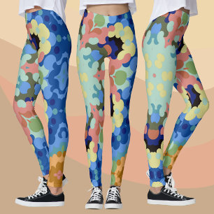 Retro Mandala Flower Blue Pink and Yellow Leggings
