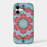 Retro Mandala Flower Blue Red and Teal