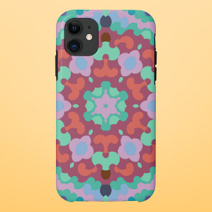 Retro Mandala Flower Blue Red and Teal iPhone 11 Case