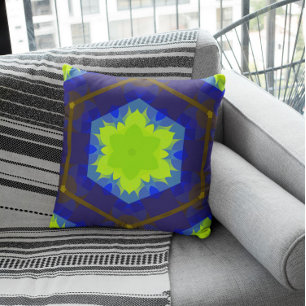 Retro Mandala Flower Green and Blue Tote Bag Cushion