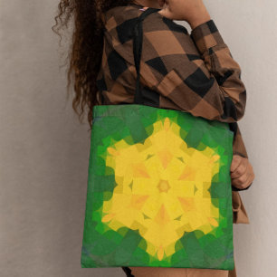 Retro Mandala Flower Green and Yellow Tote Bag
