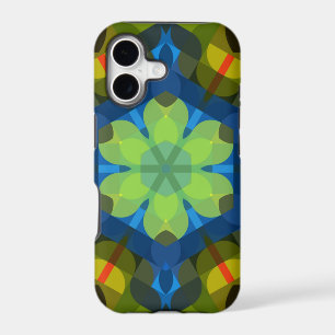 Retro Mandala Flower Green Blue and Orange