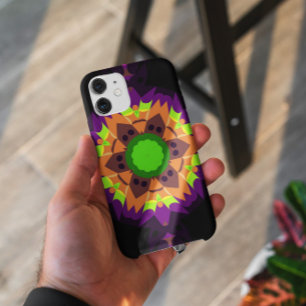 Retro Mandala Flower Green Orange and Purple iPhone 11 Case