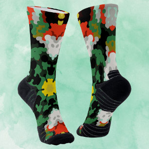 Retro Mandala Flower Green Orange and Yellow Socks