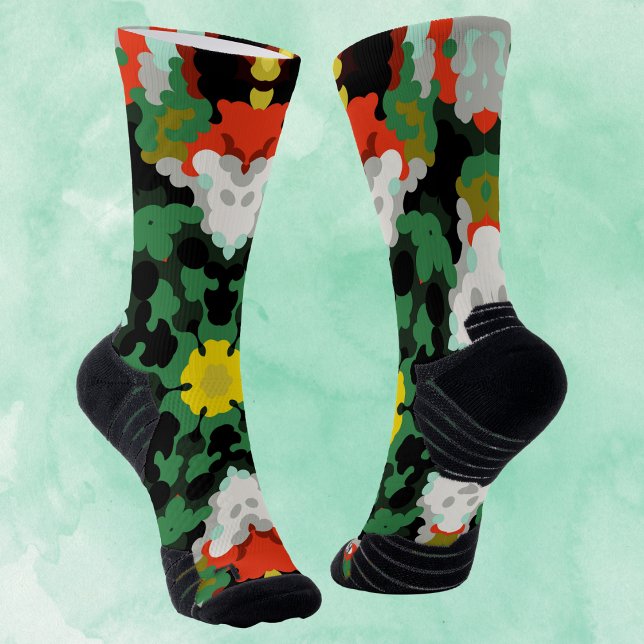 Retro Mandala Flower Green Orange and Yellow Socks (Creator Uploaded)