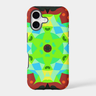 Retro Mandala Flower Green Red and Blue