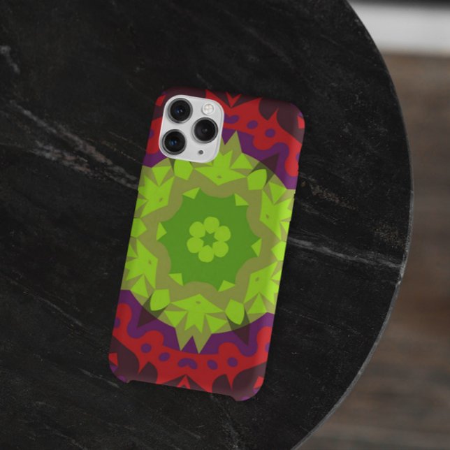 Retro Mandala Flower Green Red and Purple Case-Mate iPhone Case (Creator Uploaded)