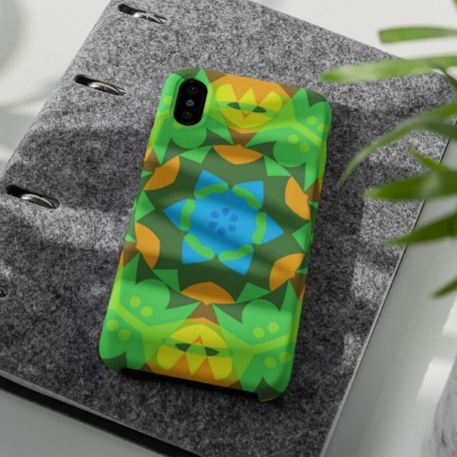 Retro Mandala Flower Green Yellow and Blue Case-Mate iPhone Case (Creator Uploaded)