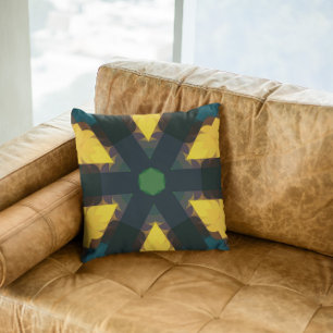 Retro Mandala Flower Green Yellow and Blue Cushion
