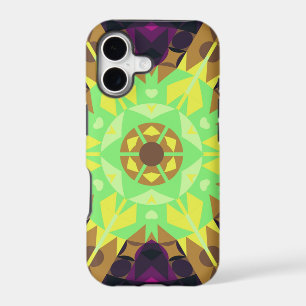Retro Mandala Flower Green Yellow and Purple