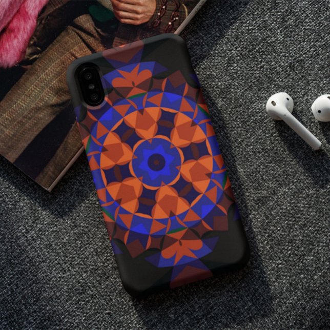 Retro Mandala Flower Orange and Blue Case-Mate iPhone Case (Creator Uploaded)