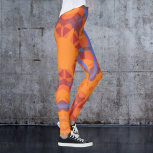 Retro Mandala Flower Orange and Blue Leggings