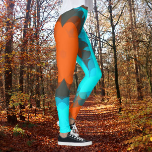 Retro Mandala Flower Orange and Blue Leggings