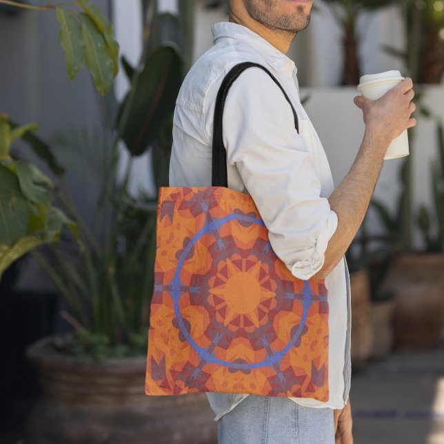 Retro Mandala Flower Orange and Blue Tote Bag (Creator Uploaded)