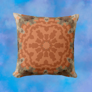 Retro Mandala Flower Orange and Tan Cushion