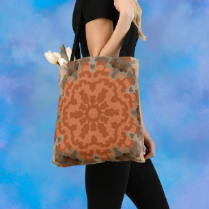 Retro Mandala Flower Orange and Tan Tote Bag