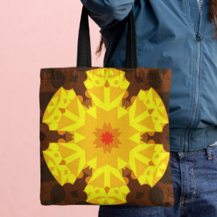 Retro Mandala Flower Orange and Yellow Tote Bag