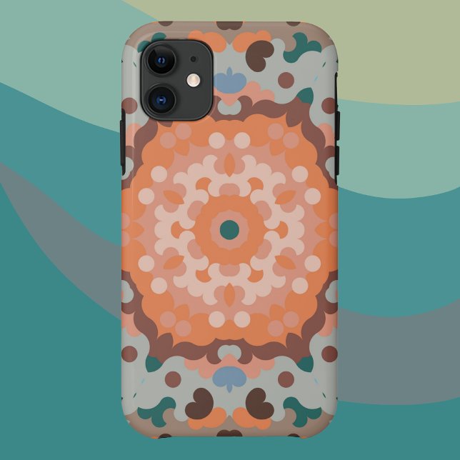 Retro Mandala Flower Orange Blue and Brown Case-Mate iPhone Case (Creator Uploaded)
