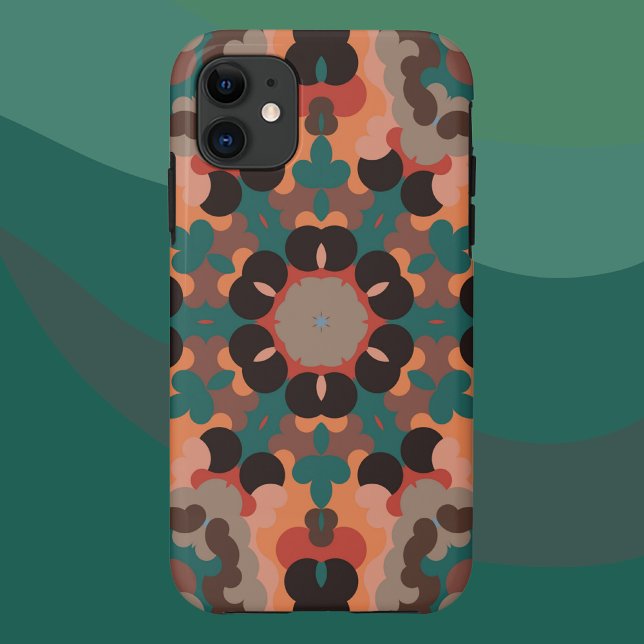 Retro Mandala Flower Orange Blue and Brown Case-Mate iPhone Case (Creator Uploaded)