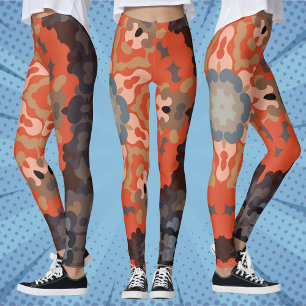 Retro Mandala Flower Orange Blue and Tan Leggings