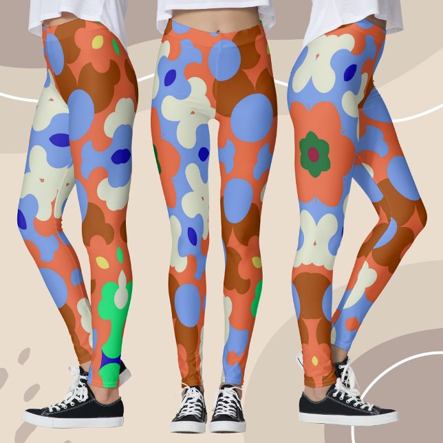 Retro Mandala Flower Orange Blue and Yellow Leggings (Creator Uploaded)