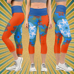 Retro Mandala Flower Orange White and Blue Capri Leggings<br><div class="desc">This retro mandala flower design features orange,  blue,  and white. Funky patterns and groovy visuals for the modern hippie or anyone who likes bright trippy colours!</div>