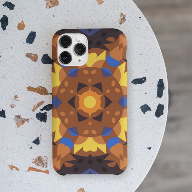 Retro Mandala Flower Orange Yellow and Blue Case-Mate iPhone Case (Creator Uploaded)