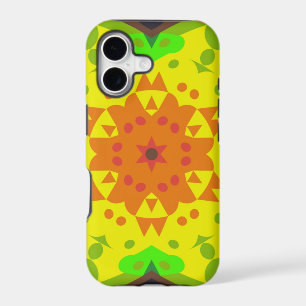 Retro Mandala Flower Orange Yellow and Green