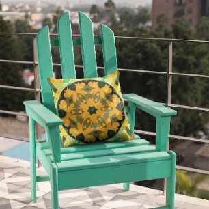 Retro Mandala Flower Orange Yellow and Green Cushion